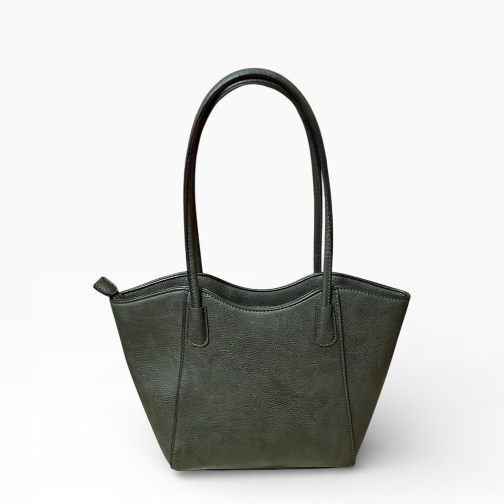 Mini Me Chic Dark Green Tote Bag leopard print interior double handles